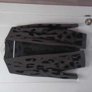 Animal Print Leopard Skin Spots Sweater Cardigan, Black & Gray, Small